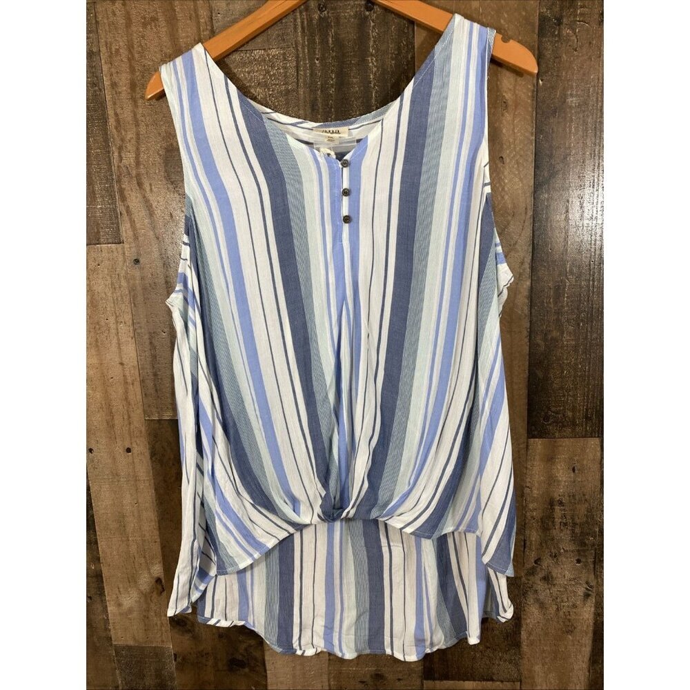 Ana Women Top white &‎ Blue striped button Accents Sleeveless XXL
